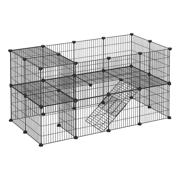 2-Tier Small Pet Playpen &amp; Hutch - Adjustable Indoor Cage