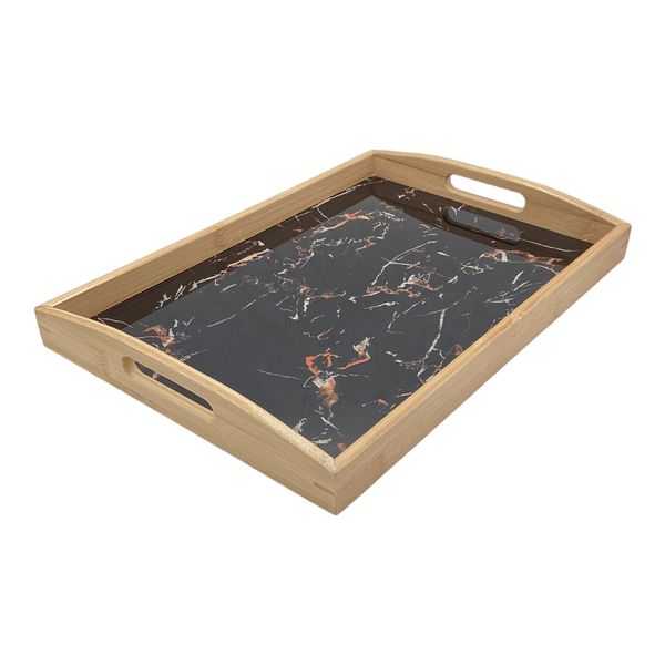Tray 40 x 28 x 3.5Cm Bamboo With Marble Look Inlay