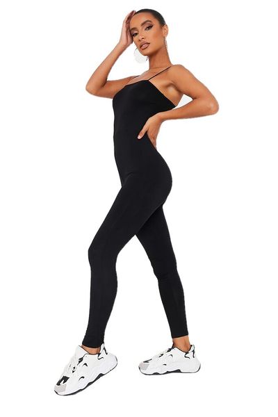 I Saw it First - Ladies Black Basic Jersey Cami Square Neck Jumpsuit