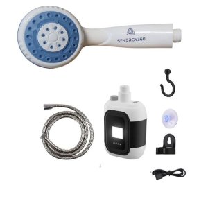 Synergy360 Portable Outdoor Shower Pump with LED Light (USB Rechargeable)