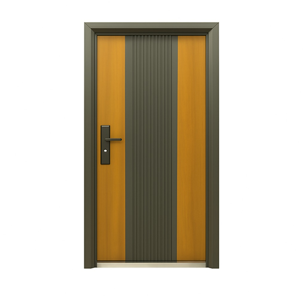 ZYS Full Steel Security Door with Woodgrain Finish (Grey Frame)
