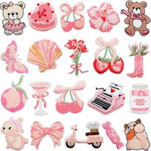 20 Pcs Embroidered Patches Bulk for DIY, Sew On/Iron on, Sweet Pink, 5x6cm
