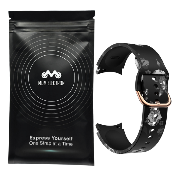 Silicone Strap Compatible With Samsung Galaxy Watch 4/5/6/7-Black Floral