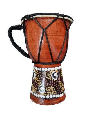 Ornament Mini Djembe Hand/Finger Drum - Brown Spiral Dots - 15cm x 10cm