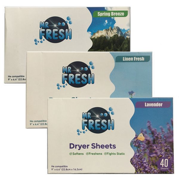 Mr Fresh Dryer Sheets Combo Pack - Lavender, Linen Fresh &amp; Spring Breeze x2