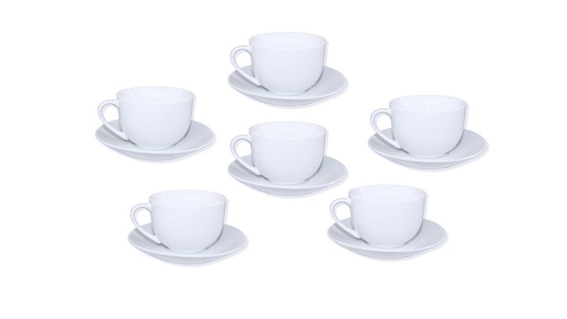 12 Piece Fine Bone Tea Cup &amp; Saucer Drinkware Set - Pure White