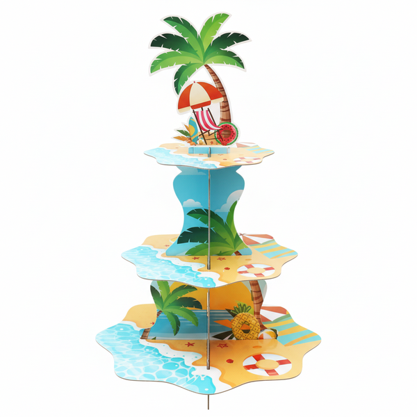 3-Tier Summer Beach Theme Birthday Cupcake Stand - Multicolor