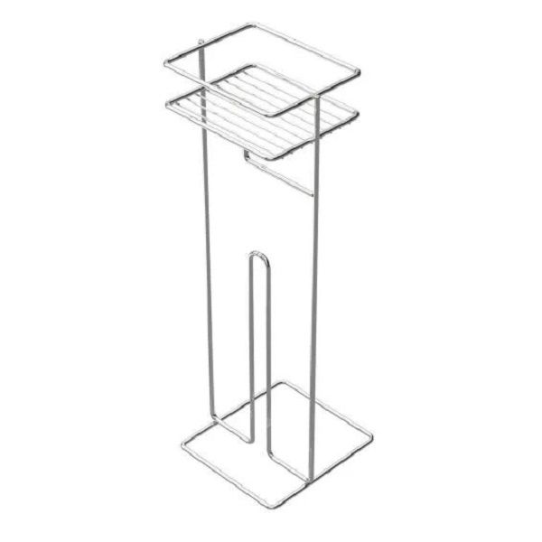 Toilet Roll Holder Stand and Shelf Stainless Steel Silver