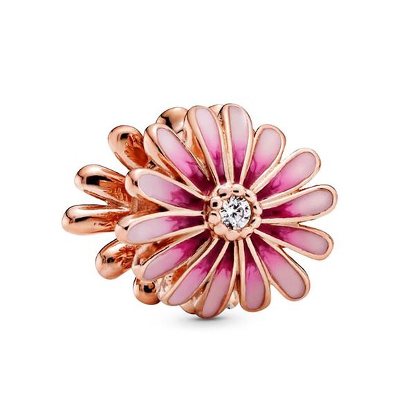 925 Sterling Silver Big Pink Flower Bracelet Charm / Pendant - Rose Gold