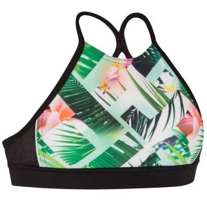 Olaian Girl's Surf Swimsuit Crop Top Baha 900 - Green