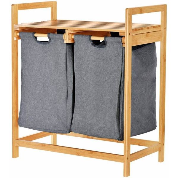 Foldable Laudry Basket Linen Laundry Hamper Freestanding Bamboo Organizer