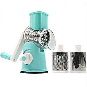 Multifunctional Shredder Tabletop Drum Grater with 3 Interchangeable Drums (Red)