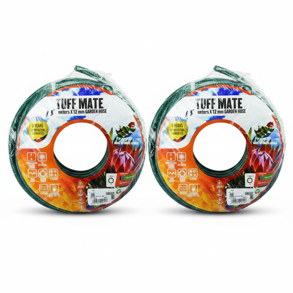 Tuff Mate 12mm x 15m Flexible Hosepipe for Gardening and Cleaning - 2 Pack
