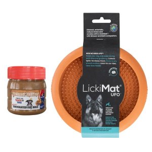 LickiMat UFO Orange + Pets Elite Peanut Butter Bundle