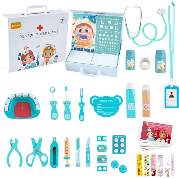 Doctor Dentist Kit Toys 30+ Pieces Wooden Pretend Play Medical Set