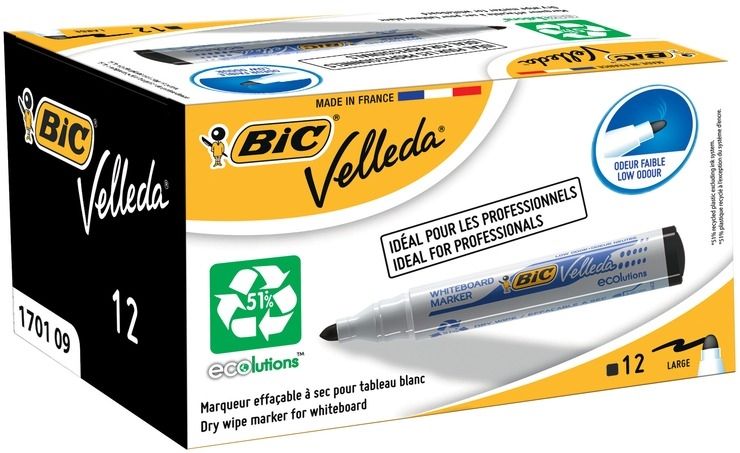 BIC Velleda 1701 Whiteboard Bullet Point Marker - Black (Box of 12)