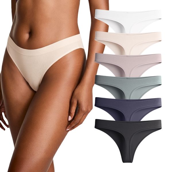 Lekkon 3/6 Pack Seamless Thongs Panties for Women, No-Show Ribbed Underwear