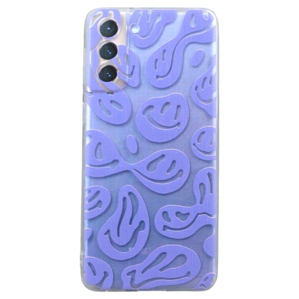 Purple Abstract Smiley Print Phone Case For Samsung S21 Plus - Transparent