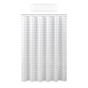 Opaque Shower Curtain with Hooks - 180 x 180cm