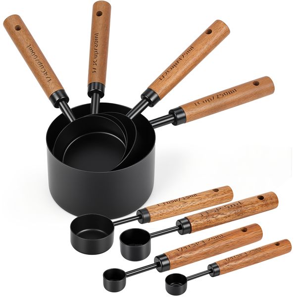 Measuring Cups And Measuring Spoons Metal Suit - Black - 8 Pieces