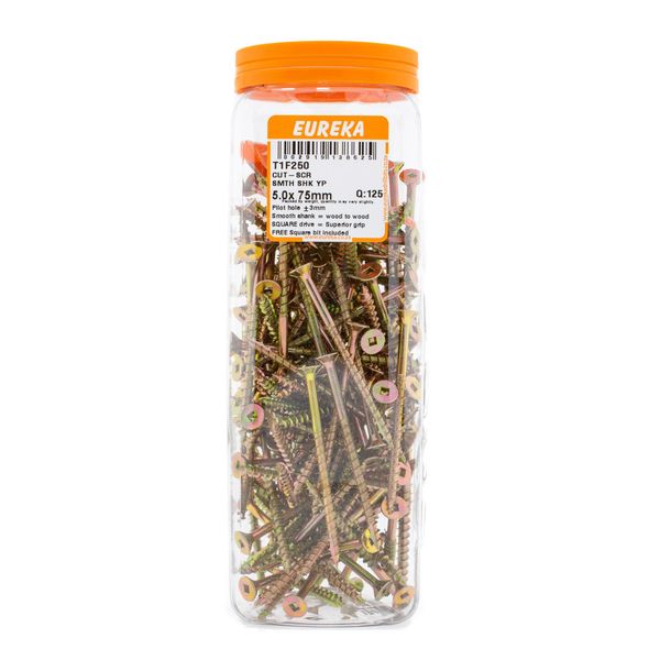 EUREKA Cut-Screw Smooth Shank Yellow Passivated 5 x 75mm Q:125 T1F250