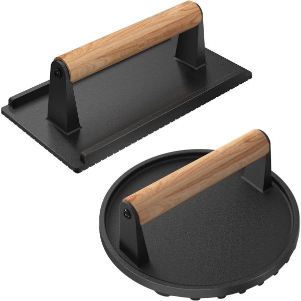 BBQ Round Burger Press and Rectangle Cast Iron Grill Press