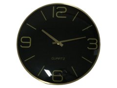 Aluminum Battery Powered Analogue Wall Clock with Gold Rim 30cm