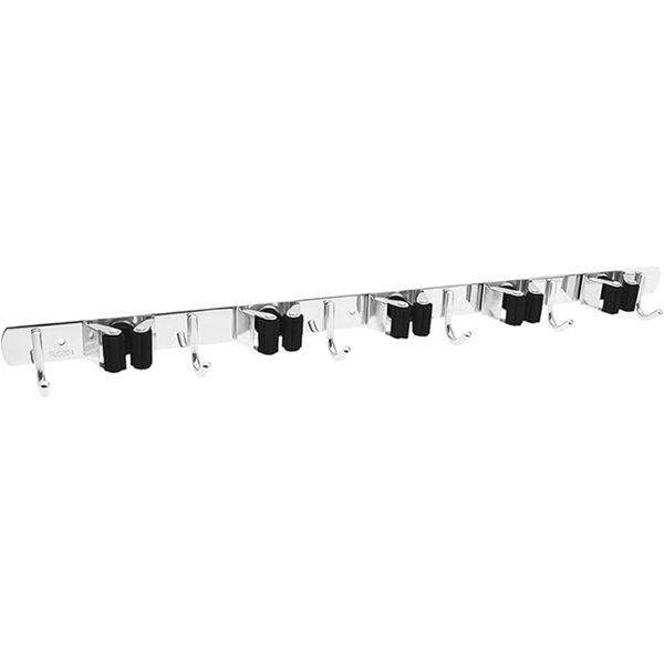Mop and Broom Holder Wall Mounted with 5 Clips with 6 Hooks 60x2.8x4CM