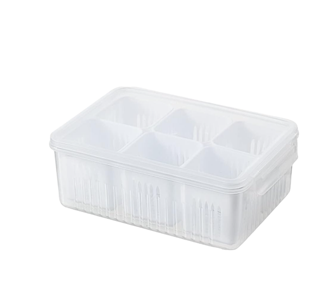 6 Grid Food Vegetable Fruit Storage Box Fridge Organizer - Pack Of 2