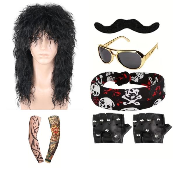 Cosplay 70s 80s Hippie Punk Rock Star Wig Costume Halloween Party - 8 Piece