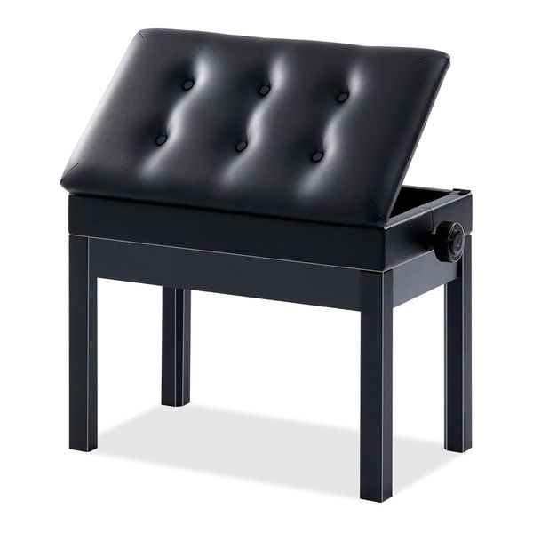 Adjustable Solid Wood Black Piano Bench - Heavy-Duty Keyboard Seat