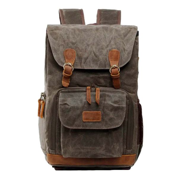 24L Hard Canvas Vintage Styled Waterproof Travel Camera Backpack