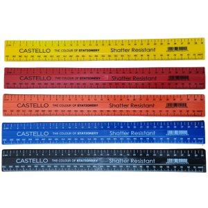 Castello Shatter Resistant Ruler - Assorted - Pack of 5