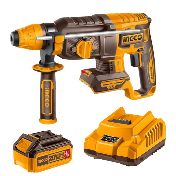 Ingco - Cordless Rotary Hammer Drill (26mm) with 4.0Ah Battery &amp; Charger