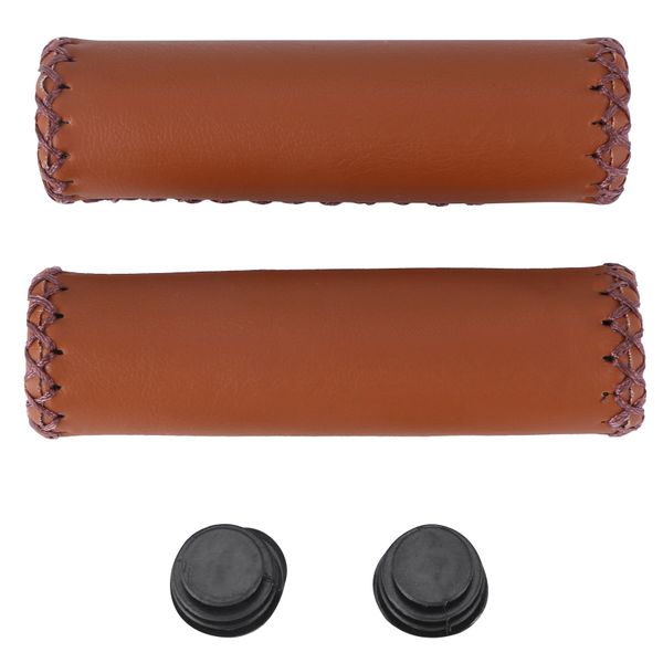 2x Leather Bicycle Grips Grips Handlebars Cover Brown