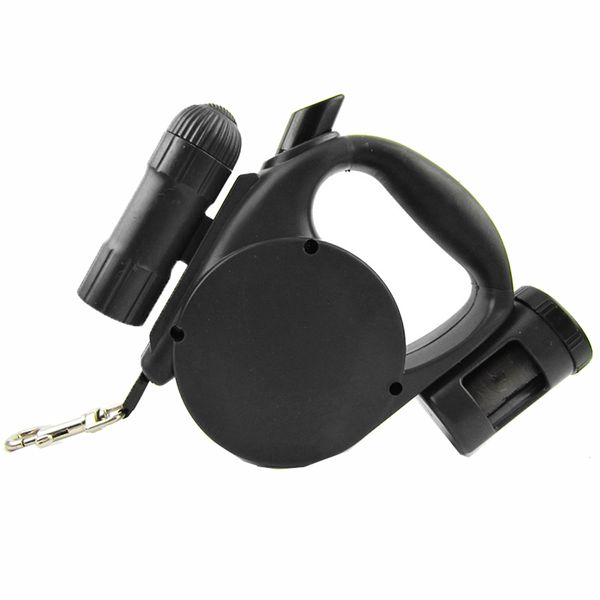 3-in-1 Retractable LED Light Dog Leash with Bag Dispenser - Black