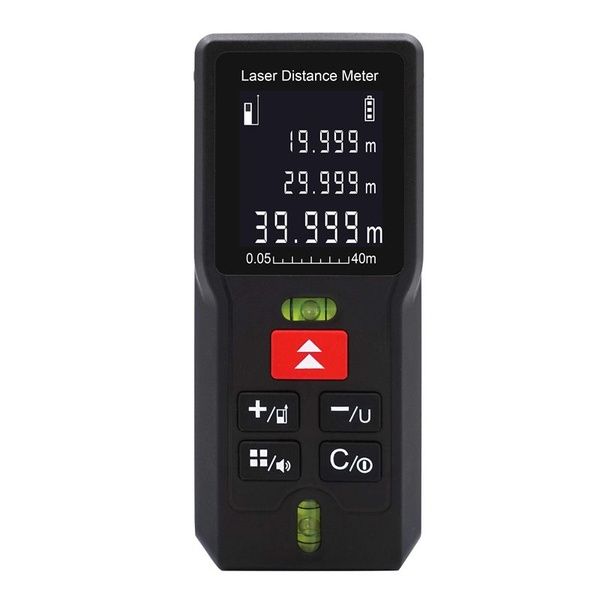 Handheld laser distance meter. Red laser, mm accuracy.