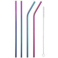 Stainless Steel Multi Coloured Reusable Straws Eco Friendly + Cleaning Pipe