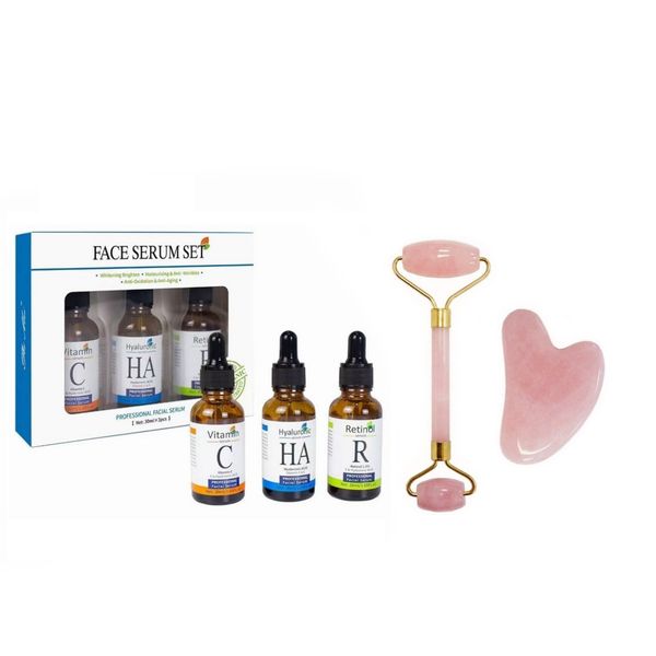 Face Serum Set- Vitamin C, Hyaluronic Acid &amp; Retinol with Rose Quartz