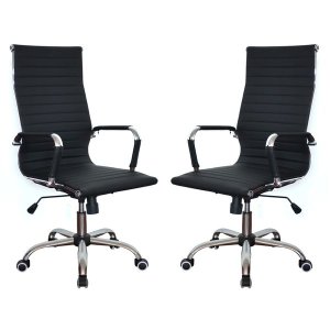TOCC Generic Black PU Leather Ribbed High Back Office Chair - Set of 2