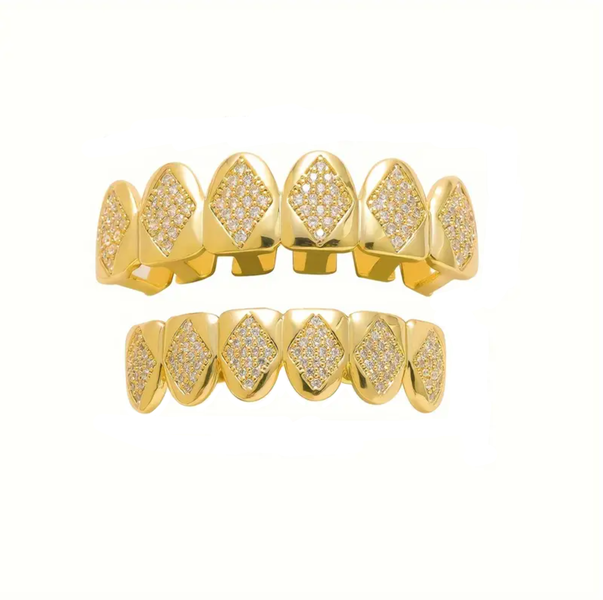 2pcs 18K Plated Hip-Hop Style Braces with Micro-Paved Synthetic Grillz