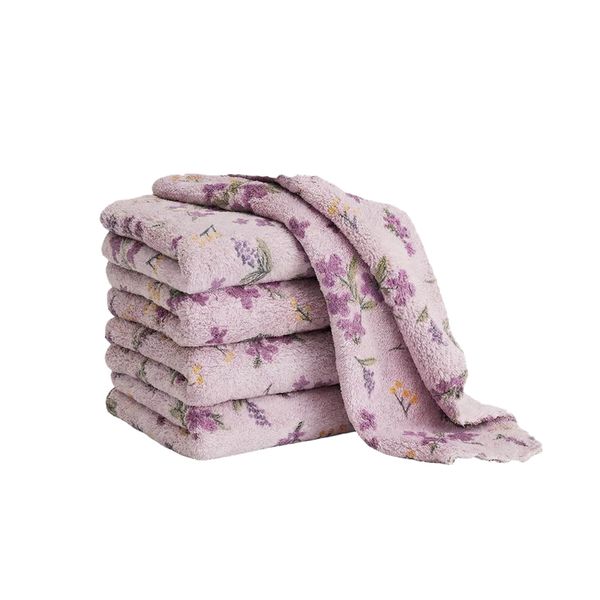 Purple Floral Pattern Towels Set Highly Absorbent Cleaning Cloth 12pack