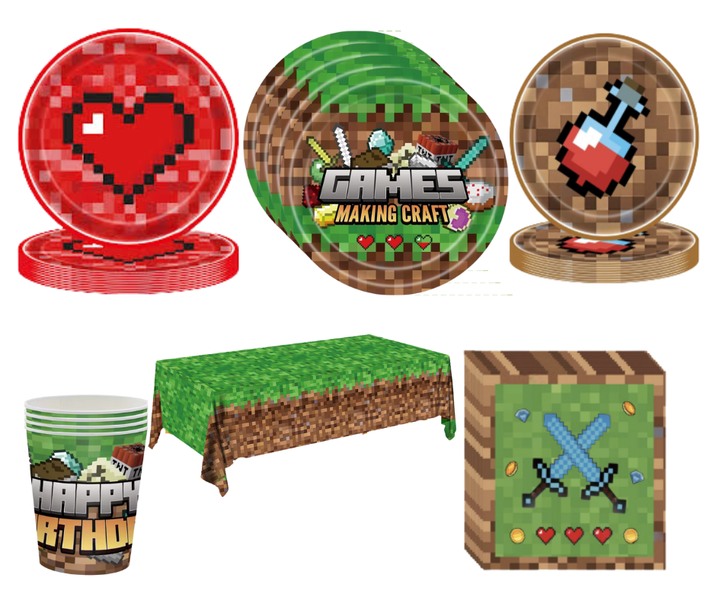 Mining Pixel Game Kids Disposable Tableware Set Party Craft Boys Plate