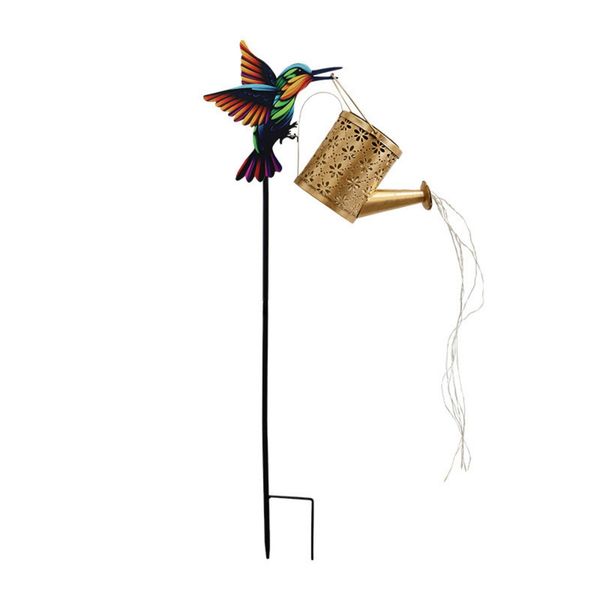 Solar Kettle Hummingbird Vintage Style Garden Decoration Yard Lamp Stake