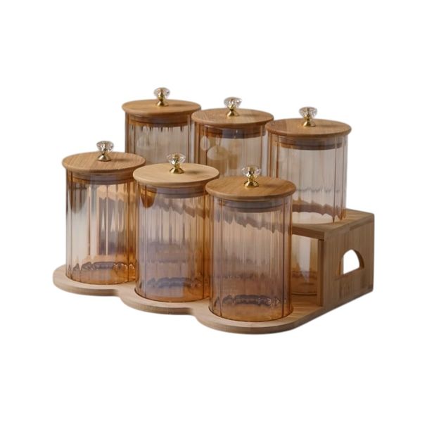 6 Pack High Borosilicate Glass Food Storage Jars with Bamboo Lid &amp; Stand