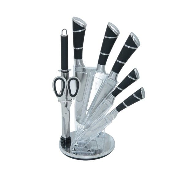 8 Piece Knife Set With Acrylic Stand &amp; Silicone Handle