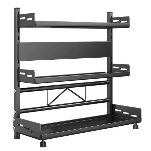 3-Tier Spice Rack, Standing Large Metal Rust-Proof Storage Shelf - Grey