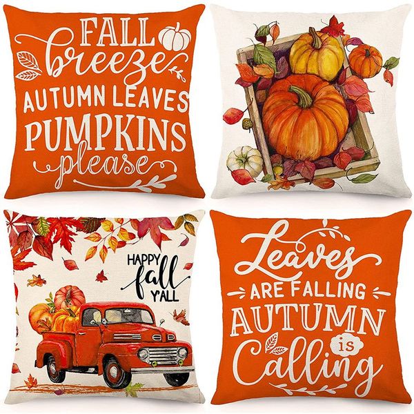 Fall Pillow Covers 18x18 Set of 4 Outdoor Throw Pillowcase Farmhouse