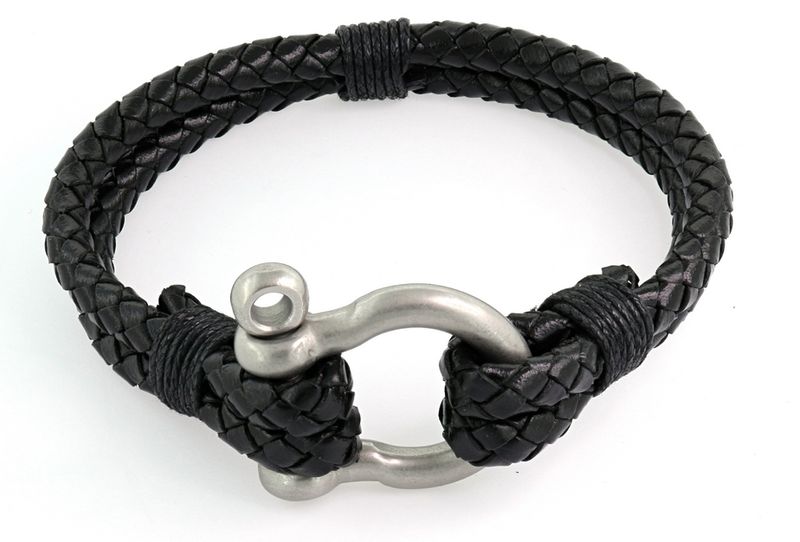 Double Strand Braided Leather Bracelet with Stainless Steel Buckle Clasp