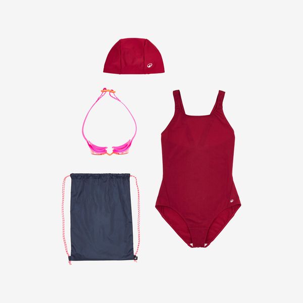 Nabaiji Swimming Kit For Girls: Swimsuit, Goggles, Cap, Bag - 100 Purple